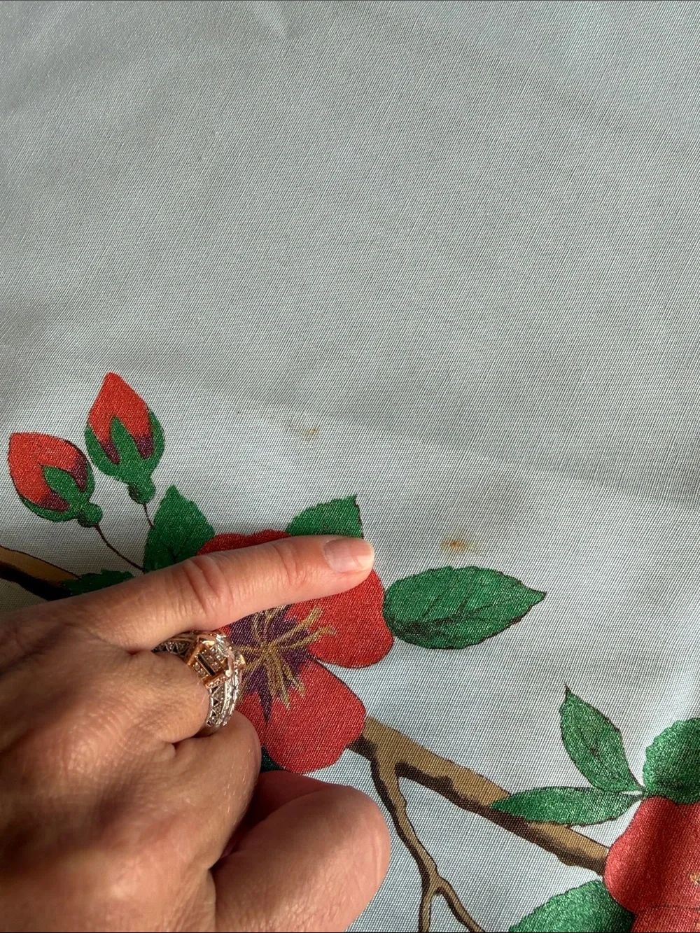Vintage rectangle Light Blue Floral Butterfly Tablecloth cottagecore prairie